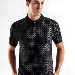 ADRO Geometric Printed Polo Collar Cotton T-shirt-picture-29