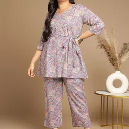 KALINI Floral Printed Pure Cotton Tunic & Trousers Co-Ords-image-79