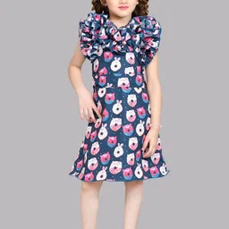 Pink Chick Girls Polka Dot Print Round Neck Flutter Sleeve Ruffled A-Line Dress-image-10