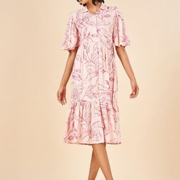 AKKRITI BY PANTALOONS Floral Print Shirt Collar Flared Sleeves A-Line Dress-picture-44