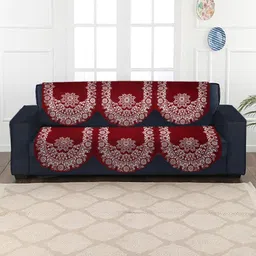HOSTA HOMES Red & White 6 Pieces Jacquard Design Velvet 5-Seater Sofa Covers-9