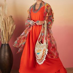 InWeave Sleeveless A-Line Kurta with Palazzos & Dupatta-image-15