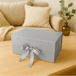 Awestuffs Silver Gift Box Elegant Folding Gift Boxes with Ribbon-picture-3