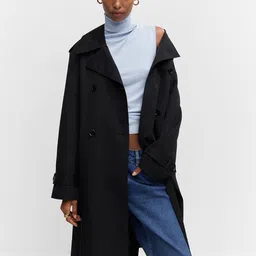 MANGO Women Solid Double-Breasted Longline Trench Coat-picture-17