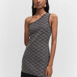 MANGO Chevron Crochet One Shoulder Fringed Sheath Mini Dress-image-79