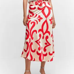 MANGO Satin Finish Floral Printed A-Line Midi Skirt-picture-17