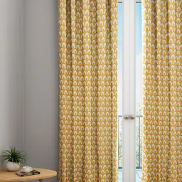 URBAN DREAM Mustard Yellow & Off-White Geometric Single Door Curtain-17