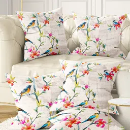 BIANCA Off White & Blue Set of 5 Floral Square Cushion Covers-55