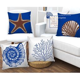 AEROHAVEN Blue & White Set of 5 Quirky Square Cushion Covers-55