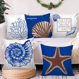 AEROHAVEN Blue & White Set of 5 Abstract Square Cushion Covers-31