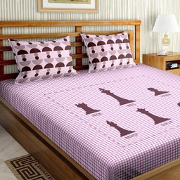 BELLA CASA Pink & Brown 150 TC King Bedsheet with 2 Pillow Covers-image-29