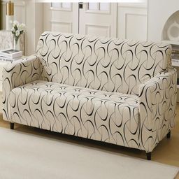 HOKIPO Beige & Black 3 seater Printed Polyester Sofa Cover-image-73
