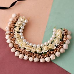 Silvermerc Designs Women Gold-Toned & White Embellished Hair Accessory For Bun-51