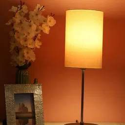 BTR CRAFTS Cream Coloured & Black Cylindrical Shape Metal Table Lamp with Adjustable Cord-24