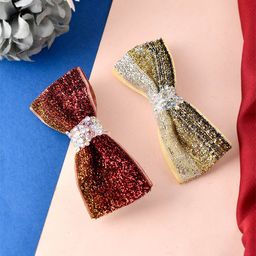 Silvermerc Designs Women Set of 2 Maroon & Gold-Toned Embellished French Barrette-19