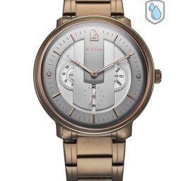 Titan Men Grey Patterned Dial & Brown Stainless Steel Symphony Analogue Watch-1882QM01-23