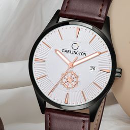 CARLINGTON Men Brown & Silver-Toned Alloy Dial & Leather Straps Analogue Watch-50