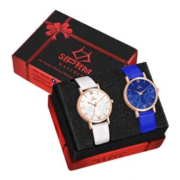 Septem Pack Of 2 Women Leather Straps Analogue Watch SP-118.White-Blue-Septem-image-94