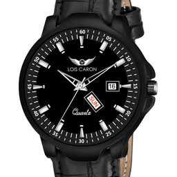 LOIS CARON Men Black Leather Bracelet Style Analogue Watch MLC-8276-image-6