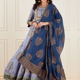 Anouk Blue Ethnic Motifs Printed Beads and Stones Anarkali Kurta with Dupatta-18