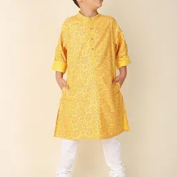 Fabindia Boys Geometric Band Collar A-Line Long Sleeve Kurta-image-37