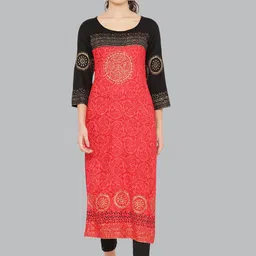 DEGE Women Red Paisley Cotton Block Print Kurta-picture-2