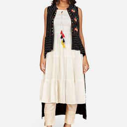 Vbuyz Women Black Geometric Printed Keyhole Neck Thread Work Layered Anarkali Kurta-picture-11