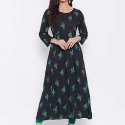 AgrohA Women Black Floral Printed Anarkali Kurta-image-34