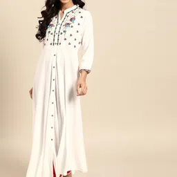 RANGMAYEE Yoke Design Mandarin Collar Thread Work Anarkali Kurta-picture-10