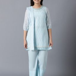 AURELIA Girls Blue Kurta & Palazzos with Dupatta-image-50
