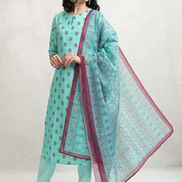KETCH Floral Printed Straight Kurta & Trousers With Dupatta-image-83
