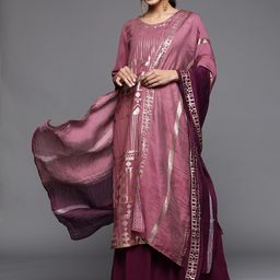 KALINI Geometric Embroidered Sequinned Kurta With Sharara & Dupatta-image-4