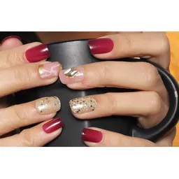 LICK 12 Pieces Square Artificial Reusable Press On Nails With Application Kit - Maroon-33