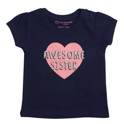 TINY HUG Girls Navy Blue & Pink Typography Printed Cotton T-shirt-47