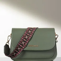 Berrylush Green Structured Sling Bag-7