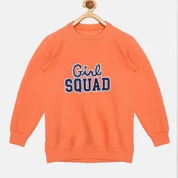 KiddoPanti Girls Peach Applique Fleece Sweatshirt-image-76