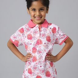 Beverly Hills Polo Club Girls Floral Printed Polo Collar T-shirt-image-41
