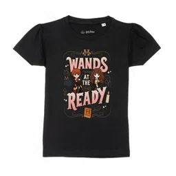 Harry Potter by Wear Your Mind Girls Black & Pink Typography Printed Pure Cotton T-shirt-image-49