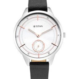 Titan Women Grey Brass Mother of Pearl Dial & Black Leather Straps Analogue Watch-11