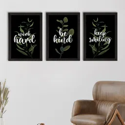 eCraftIndia Set Of 3 Black & White Motivational Quote Printed Satin Matt Texture UV Art Painting-21