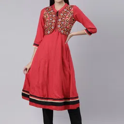 Souchii Women Floral Embroidered Mirror Work Grandeur & Majestic Artwork Anarkali Kurta-picture-14