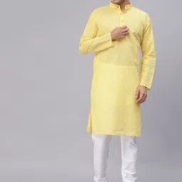 NEUDIS Men Yellow Cotton Chiankari Straight Kurta-picture-26