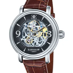 EARNSHAW Men Grey Printed Dial & Brown Leather Straps Analogue Automatic Motion Powered Watch ES-8011-02-13