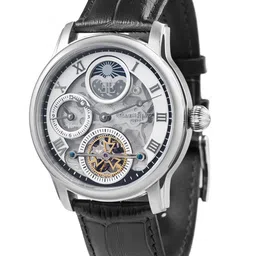 EARNSHAW Men White Brass Printed Dial & Black Leather Analogue Automatic Motion Watch-11