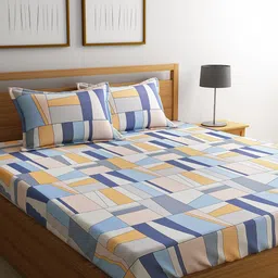 URBAN DREAM White & Yellow Geometric 210 TC Queen Bedsheet with 2 Pillow Covers-image-57
