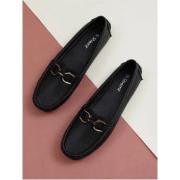Sherrif Shoes Women Solid Black Loafers with Gunmetal Horsebit Detail-picture-32