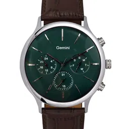 GEMINI Men Dial & Leather Straps Analogue Multi Function Watch BNS 90134SL01-12