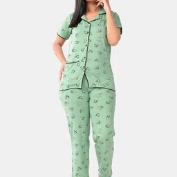 SWEET MOON Graphic Printed Lapel Collar Short Sleeves Shirt With Pyjama-image-88
