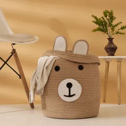 HOSTA HOMES Kids Brown & White Cartoon Face Pure Cotton Laundry Bag-image-33