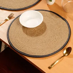 HOSTA HOMES Beige & Black Braided Reversible Table Placemats-12